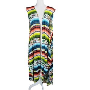 L&B Lucky and Blessed Serape Vest 3XL Striped Southwestern Aztec Long Casual NEW